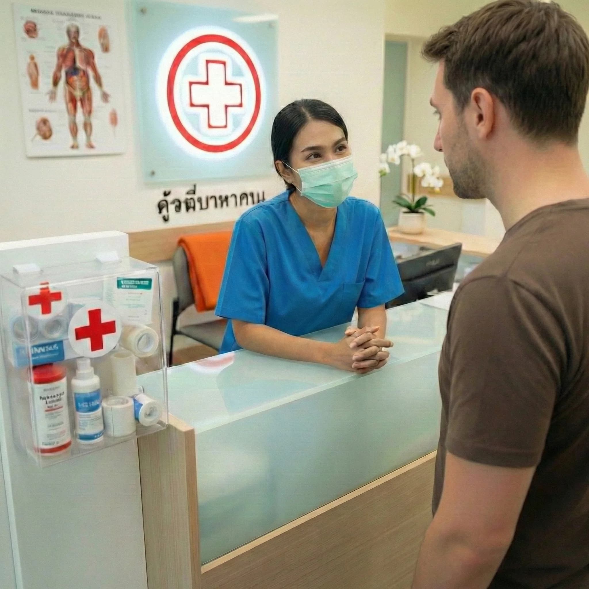 Bangkok emergency services scene with essential phrases