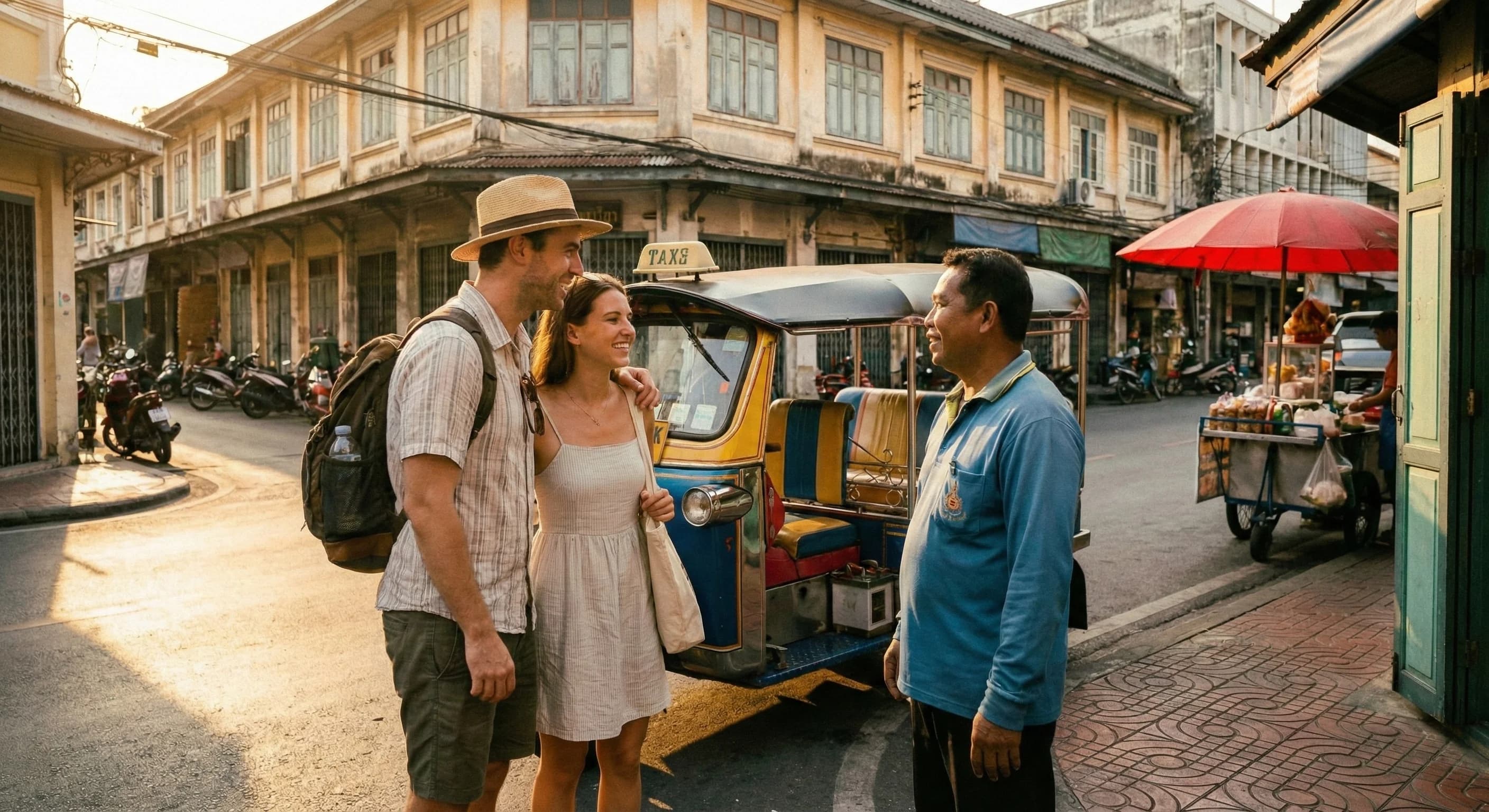 Bangkok taxi scene with essential Thai phrases
