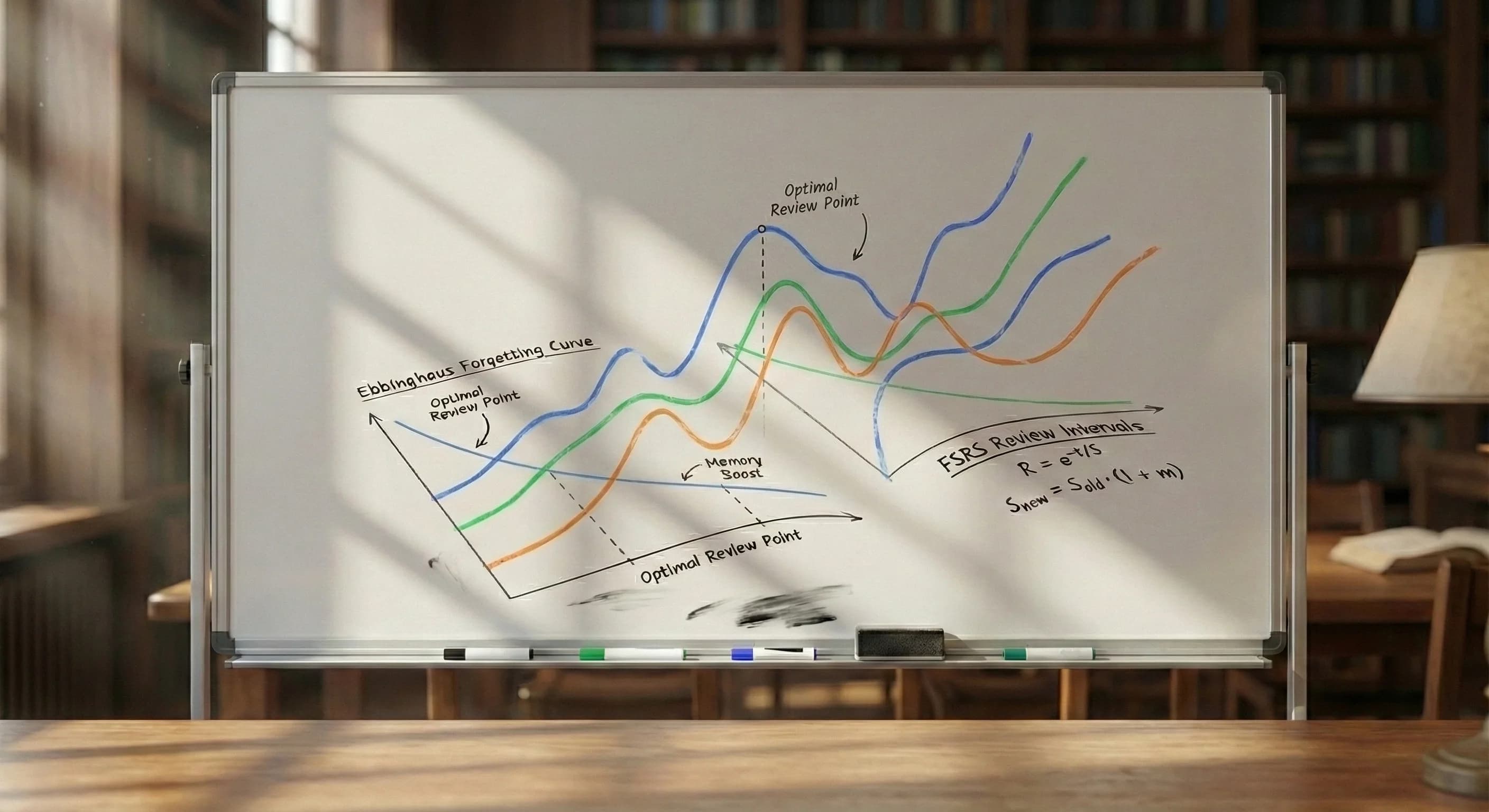 Traditional vs FSRS forgetting curves showing efficiency gains