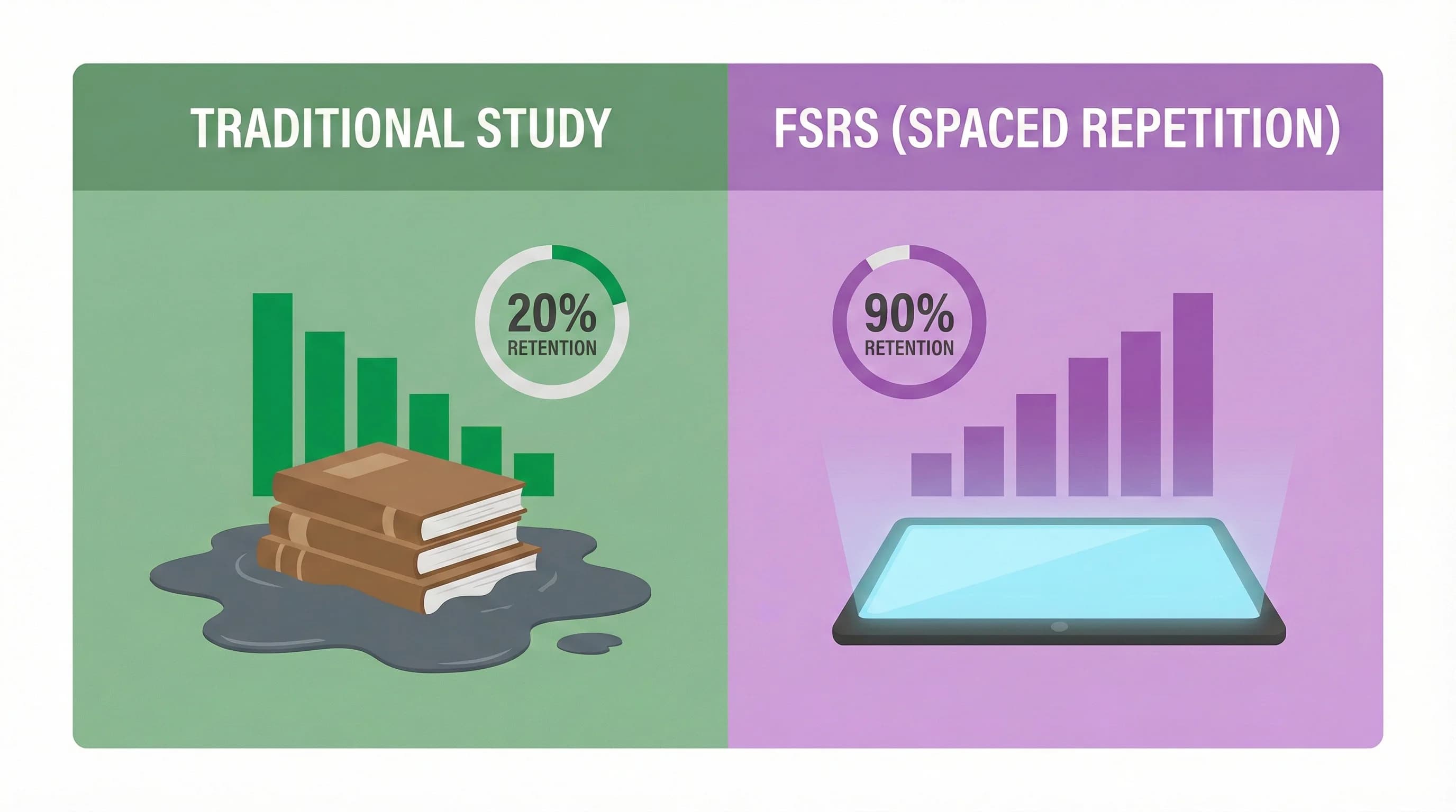 Efficiency gains comparison showing FSRS review reduction